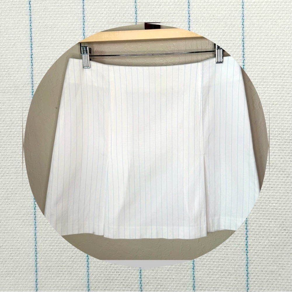 THEORY Striped Above Knee Skirt Stretch Cotton Teal & White Mini Size 10